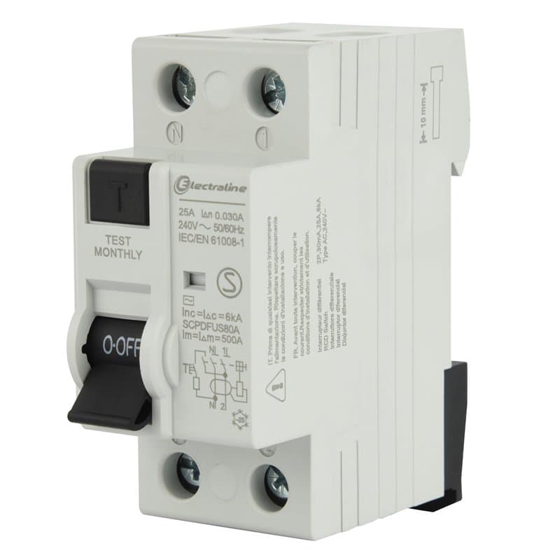 Electraline 87010 Interrupteur différentiel 25A, sensibilité 30mA, type AC