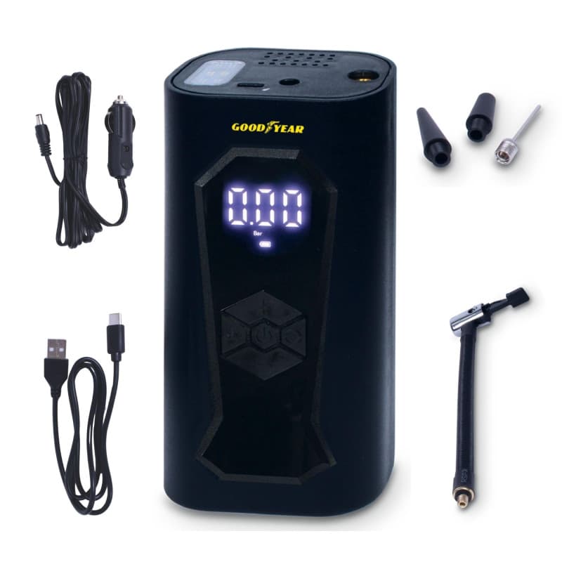 Goodyear Compresseur Portable Rechargeable sans Fil 6 000 Mah, 5 en 1 : Gonflage, Dégonflage, Mesure de Pression, Batterie Exter