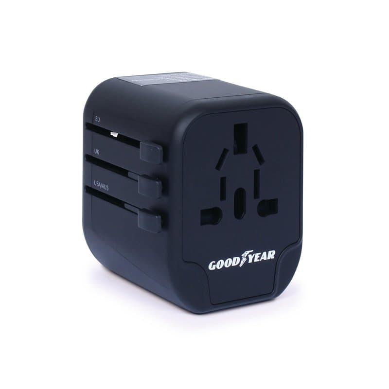 Goodyear Adaptateur de Voyage Universel Usa, Eu, Uk, Aus, Cn, 2 Ports USB, Alimentation 2,4 A 100V-240 V 880 W-1 840 W, Compatib