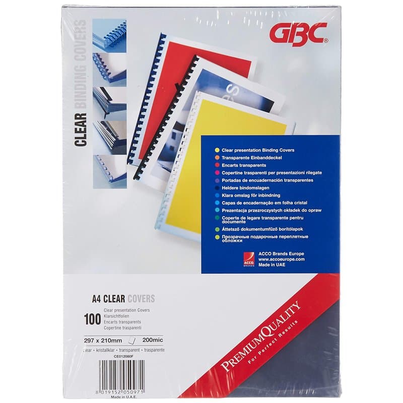 GBC HiClear Pack de 100 Plats de Couverture A4 200 Microns Transparent
