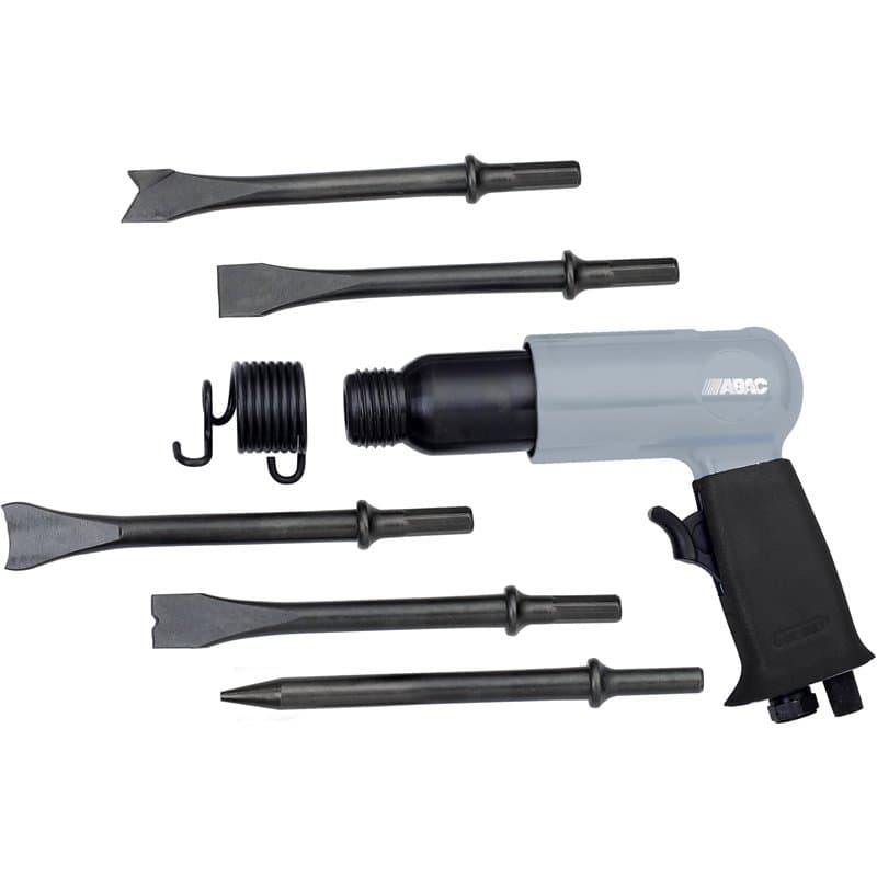 ABAC Marteau Piqueur Pneumatique G-475 - Coffret en Plastique avec Accessoires (5 Burins 175 mm + Ressort de Retenue + Mini Huil