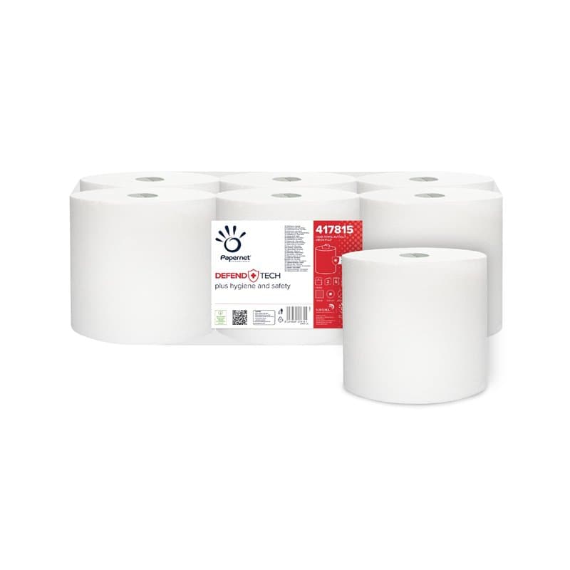 PAPERNET - 417815 - Essuie-Main Rouleau Autocut - Cellulose Pure Gaufrage Wave 2 Plis Blanc - Long. (m): 115 Diam. de coeur (cm)