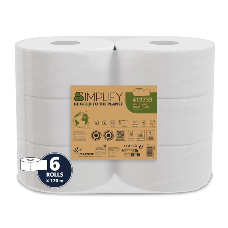 Papernet Simplify 419739 Lot de 6 rouleaux de papier en pure cellulose de 170 m chacun, 2 plis 8,6 x 30,5 cm