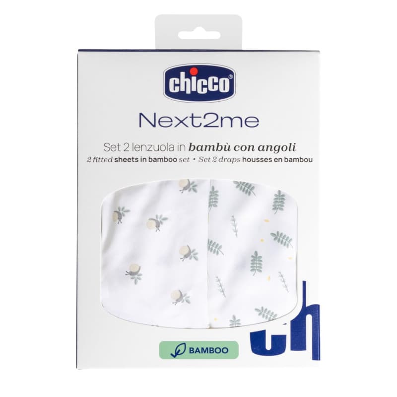 Chicco Ensemble de Draps en Fibre de Bambou, Lot de 2 draps-housses pour berceau, Compatible avec les Matelas 50x83 cm, Fantaisi