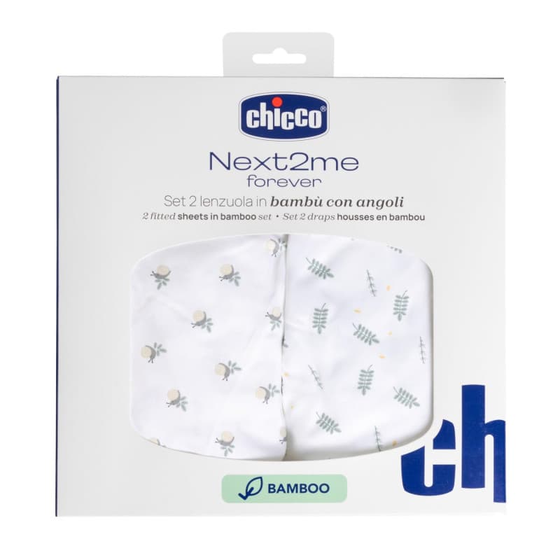 Chicco Ensemble de Draps en Fibre de Bambou, 1 Drap Supérieur et 1 draps-housses, Compatible avec les Matelas 58x110 cm, Compati