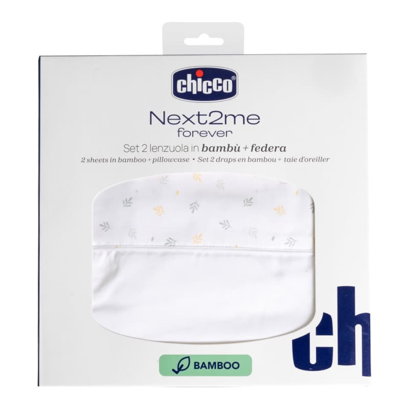 Chicco Ensemble de draps en fibre de bambou, 1 Drap Supérieur et 1 draps-housses, 1 taie d’oreiller, compatible avec matelas 58x