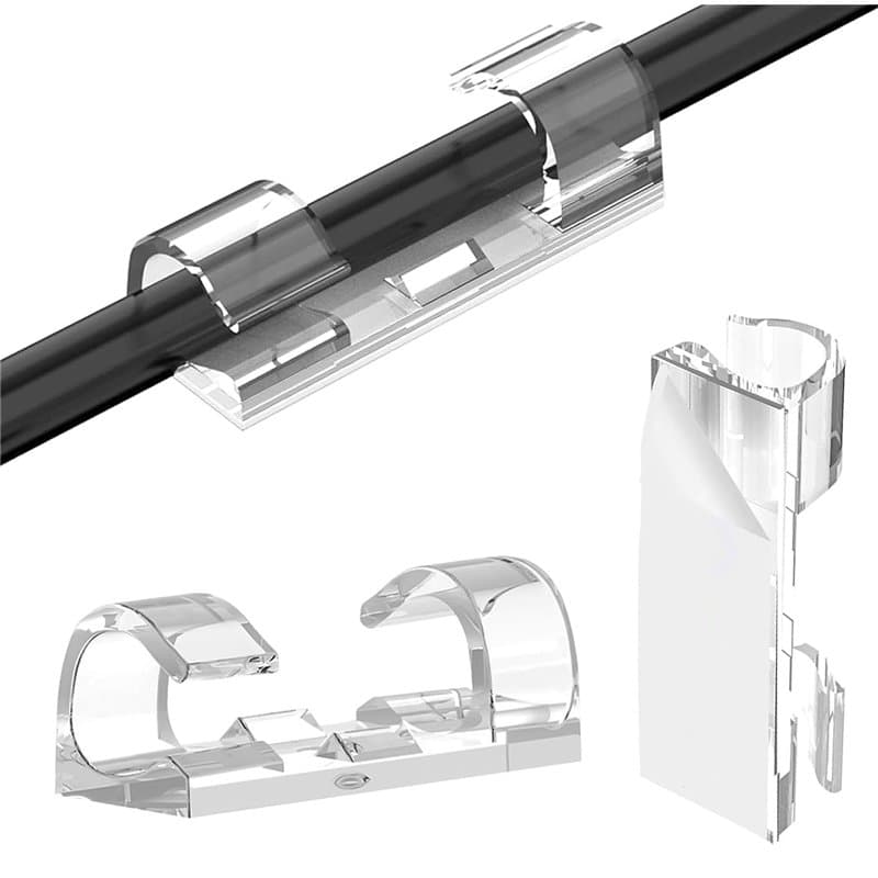 Longivia Lot de 50 Unité Attache Cable Adhesif Transparent Matériau Premium - Accroche Câble Auto-adhésif pour Fil - Clips en Pl