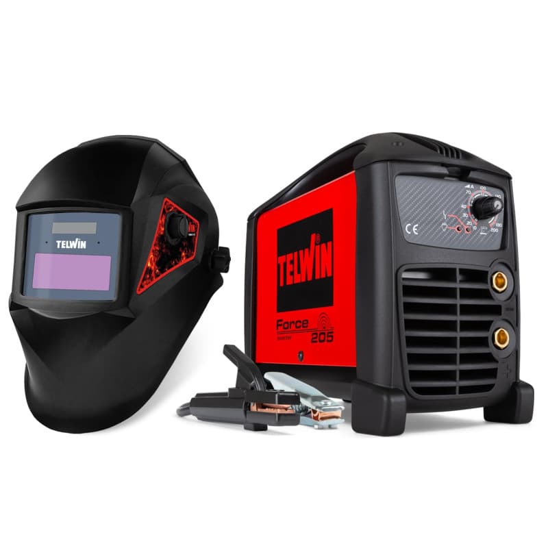 Telwin Force 205 Poste de Soudage Inverter MMA à Electrode Fourni avec accessoires de soudage et Masque, 200A