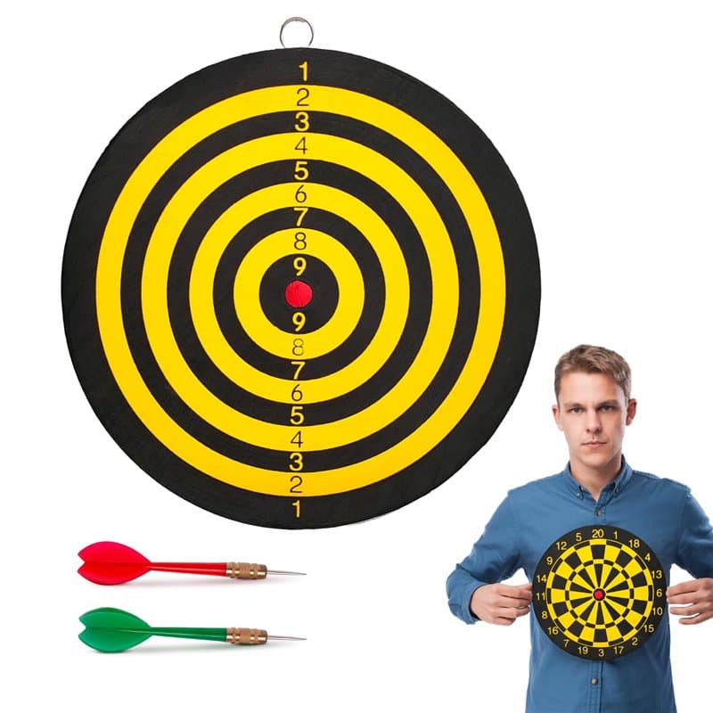 BullTek Jeu cible fléchettes petit 22,5 cm Tir à la Cible Panneau Double Face Tir à Signe Adultes et Enfants avec 2 Flèches en A