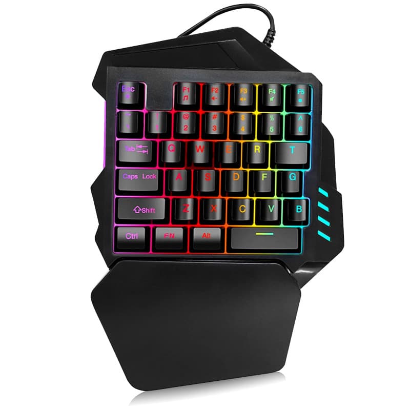 Clavier de Jeu RVB à Une Main, 5 Touches multimédia Mini Clavier mécanique de Jeu à 35 Touches USB Filaire Arc-en-Ciel Clavier d