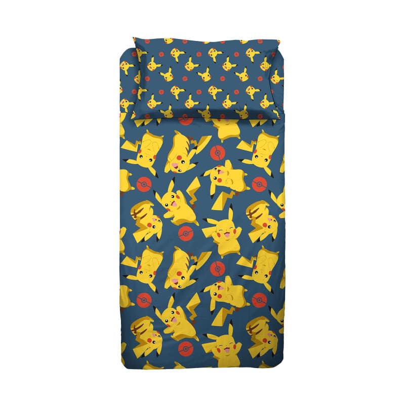 hermet 6337 673 PK01 Drap-Housse avec Taie d'oreiller Pokemon pour Lit Simple, 100% Coton