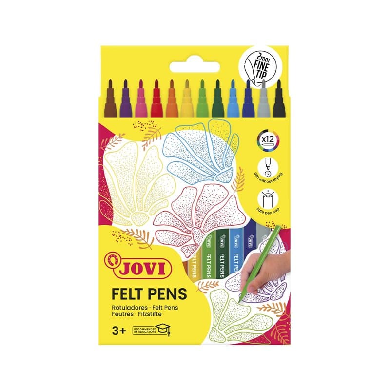 Jovi FELT PEN, Marqueur à trait fin, pointe fine, étui de 12 couleurs, pointe de 2 mm