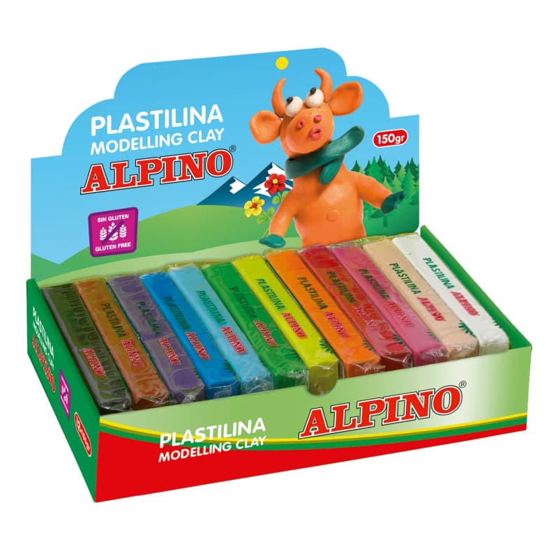Alpin DP000918 Lot de 12 blocs de pâte à modeler de 150 grammes, sur leur présentoir, couleurs assorties