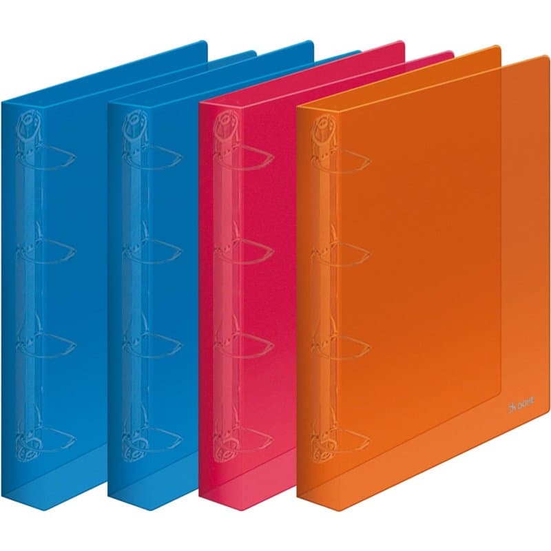 Dohe - Classeurs à 4 Anneaux en Polypropylène Rigide (Lot de 4) - 3 Couleurs, Capacité 250 Feuilles, Anneaux de 25 mm, Format A4