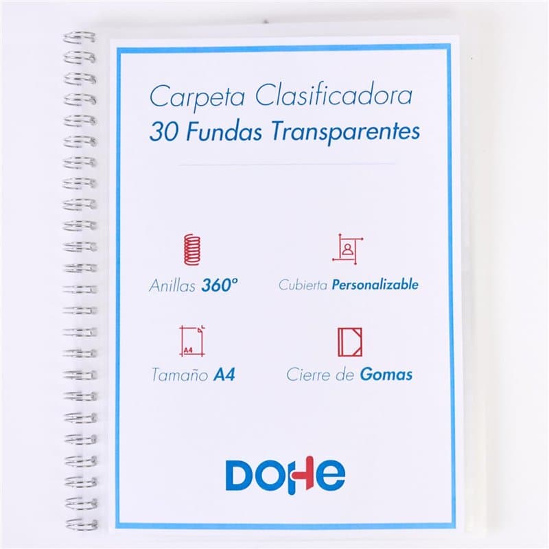 Dohe - Classeur avec anneaux 30 pochettes - A4 (24,5 x 31,5 cm), couverture personnalisable avec poche, fermeture à élastiques -
