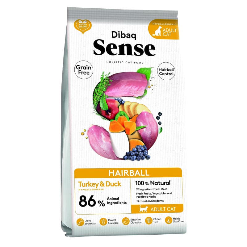 Dibaq Sense Cat Hairball - Aliment Sec, Nourriture complète, Naturelle 100% et sans céréales de Lapin pour Chats Adultes à Poils