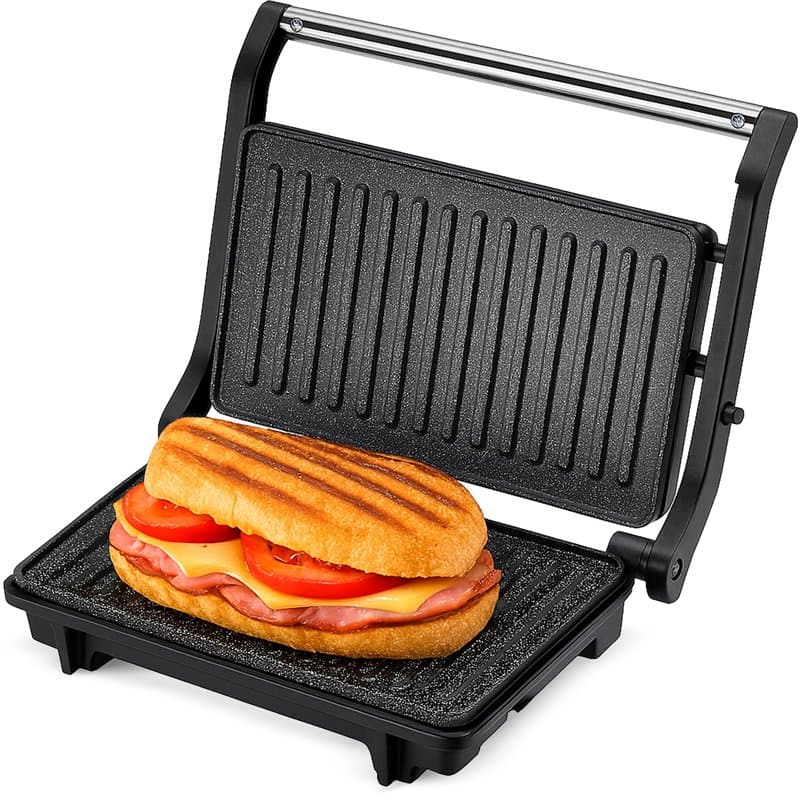 Mini grill électrique Grunkel GRL-MARBLE, 1000 W, plaques 23 x 14,5 cm, antiadhésif, ouverture 180°, noir