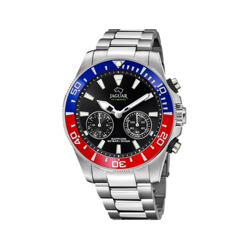 JAGUAR J888/4 Montre de la Collection Connected, boîtier de 45,7 mm Noir avec Bracelet en Acier pour Homme