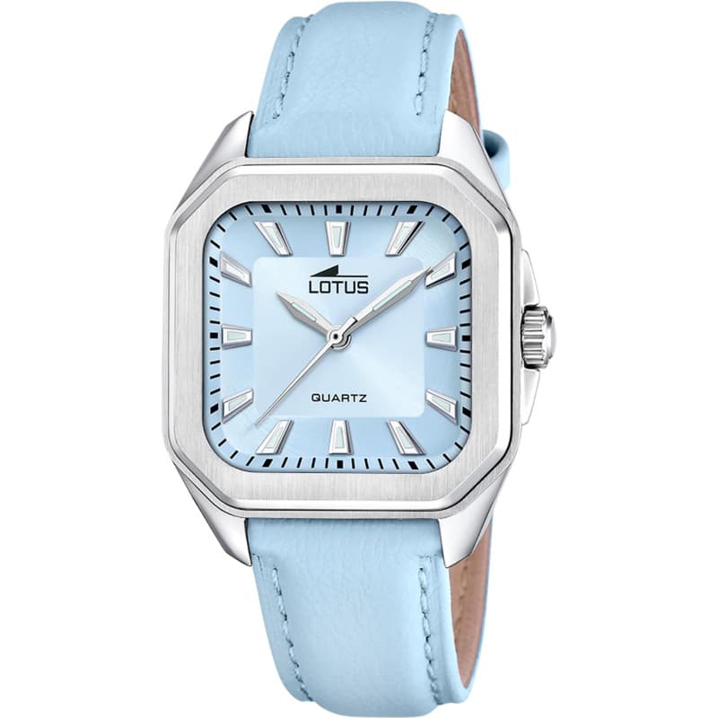 Montre Lotus pour Femme 18968/4 Square Series Boîtier en Acier Inoxydable Gris Bracelet en Cuir Bleu