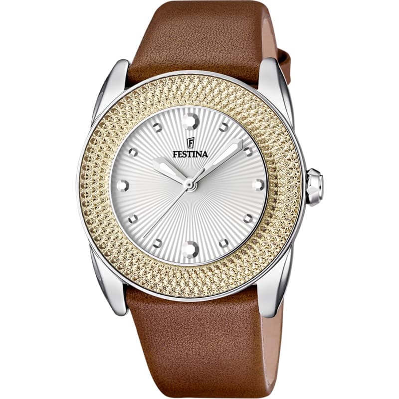 Montre FESTINA pour Femme F16591/6 Special Prices Boîtier en Acier Inoxydable Gris Bracelet en Cuir Marron