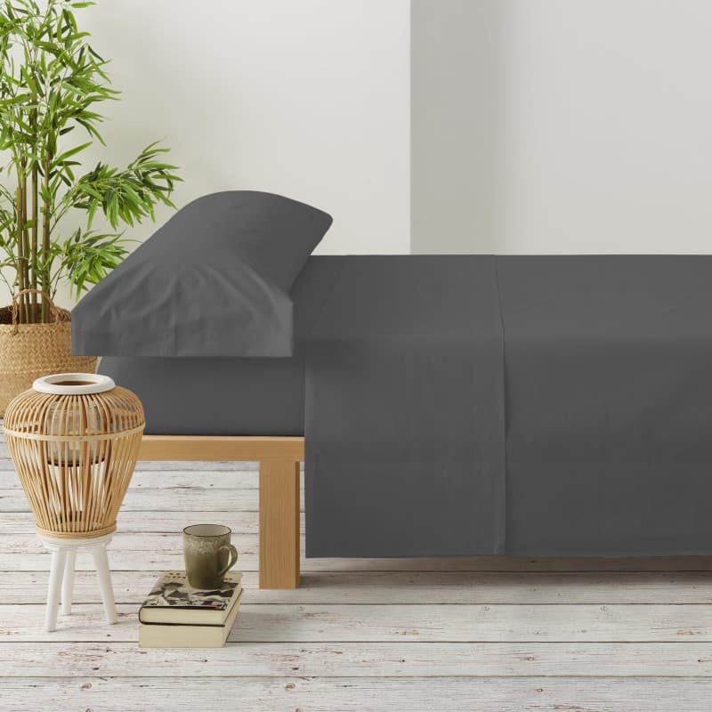Degrees Home Premium - Parure de lit 160x200 - Drap Housse 160x200 - Drap Plat 160x200-2 taies d'oreiller 80x50, Ardoise