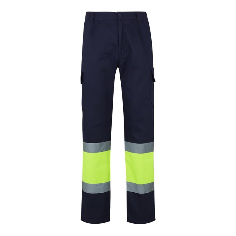 VELILLA 157 Pantalon bicolore multi-poches AV, bleu marine et jaune fluor, taille 4XL