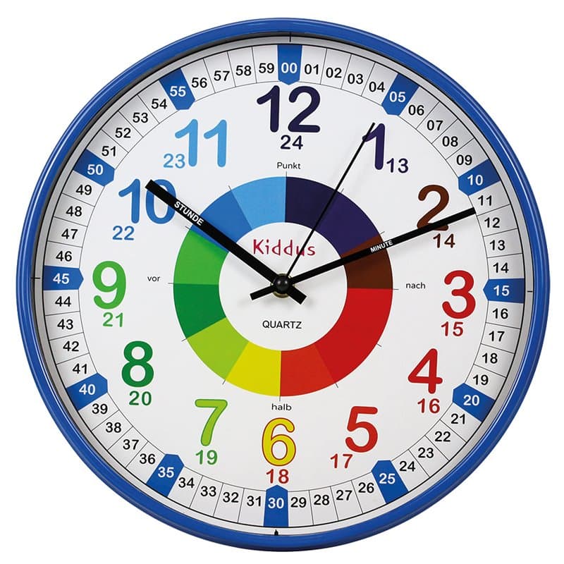 Kiddus Horloge Murale Éducative pour Enfants, Garçon, Fille. Diamètre 30 cm.Time Teacher Analogique avec Exercices. Mécanisme en