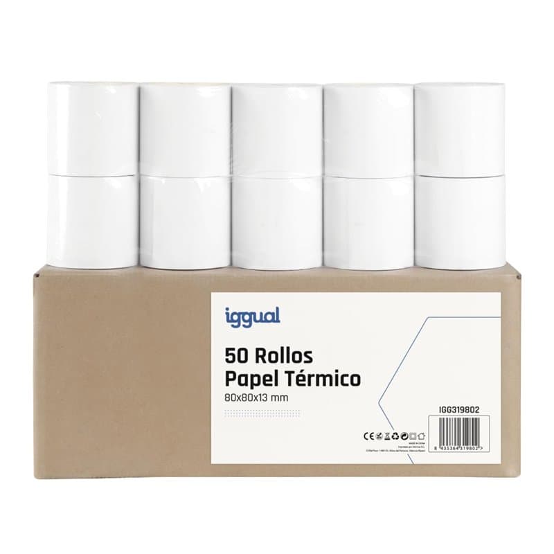 iggual - Rouleau de papier thermique 80 x 80 x 13 cm pour ticket, imprimante Tpv, caisse enregistreuse, Epos. Le papier ne conti