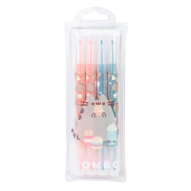 Grupo Erik SSGE001 - Lot de 4 Surligneurs Pastel Pusheen : Rose, Orange, Vert, Bleu - Pointe Large et Pointe Fine- Fournitures S