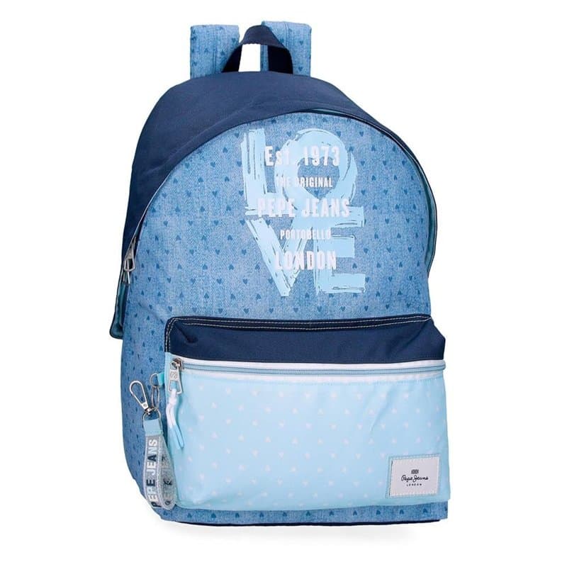 Pepe Jeans Noni Denim Sac à Dos Scolaire Adaptable au Chariot Portable 15,6 Pouces Bleu 31 x 44 x 17,5 cm Polyester by Joumma Ba