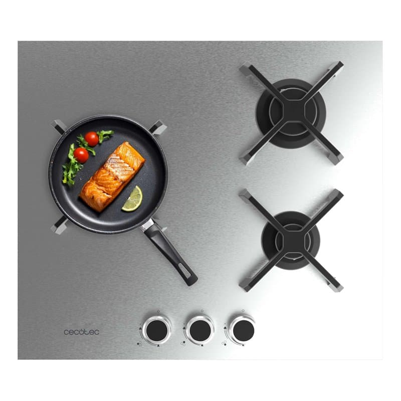 Cecotec Plaque de Cuisson à Gaz Bolero Squad G 3400S Inox avec 3 Foyers, 6,2Kw, Grilles en Fonte, Foyer à Triple Anneau, Allumag