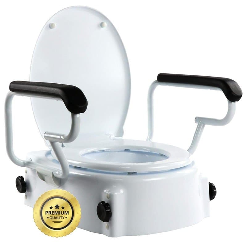 OrtoPrime Rehausseur WC Adulte avec Reposabrazos Pliables - Hauteur Réglable 5, 10 et 15 Centimètres - Rehausseur WC avec Couver