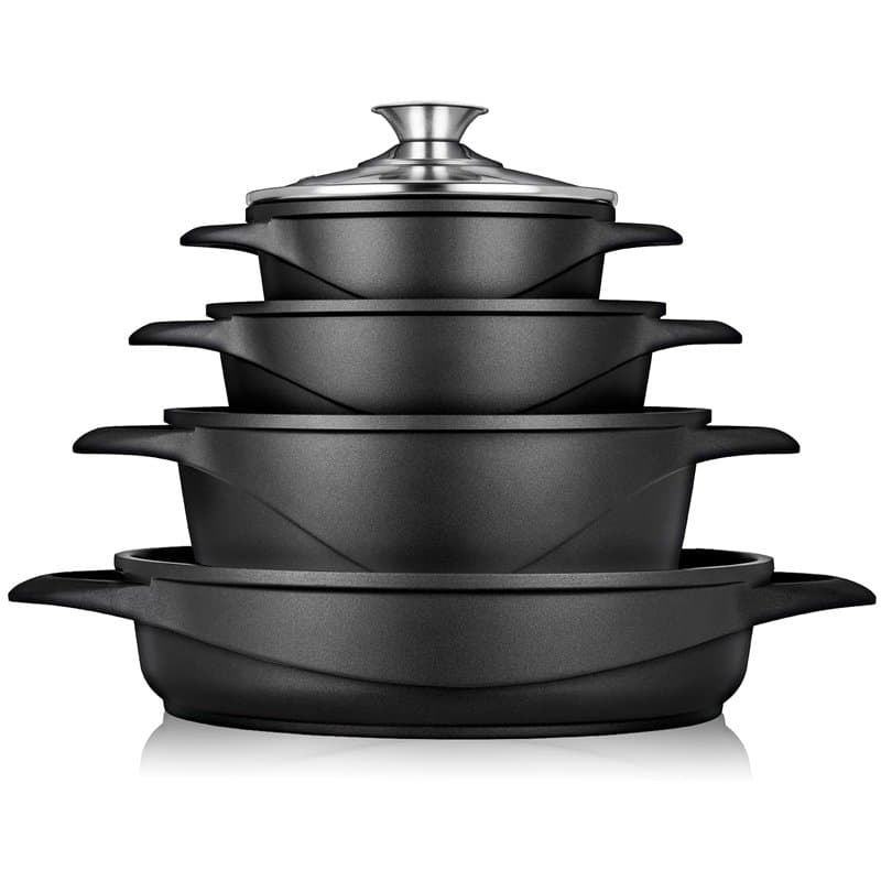 briebe Batterie de Cuisine Induction 8 Pièces, Ensemble de 4 Casseroles en Fonte d'Aluminium, Antiadhésive ILAG GRANITEC sans PF