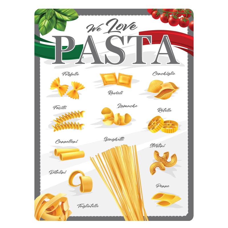 DODINO Plaque Vintage PASTA MENU, 30x40cm, Accessoire décoratif pour la maison, Pour toutes les cuisines, Idée de Cadeau pour la