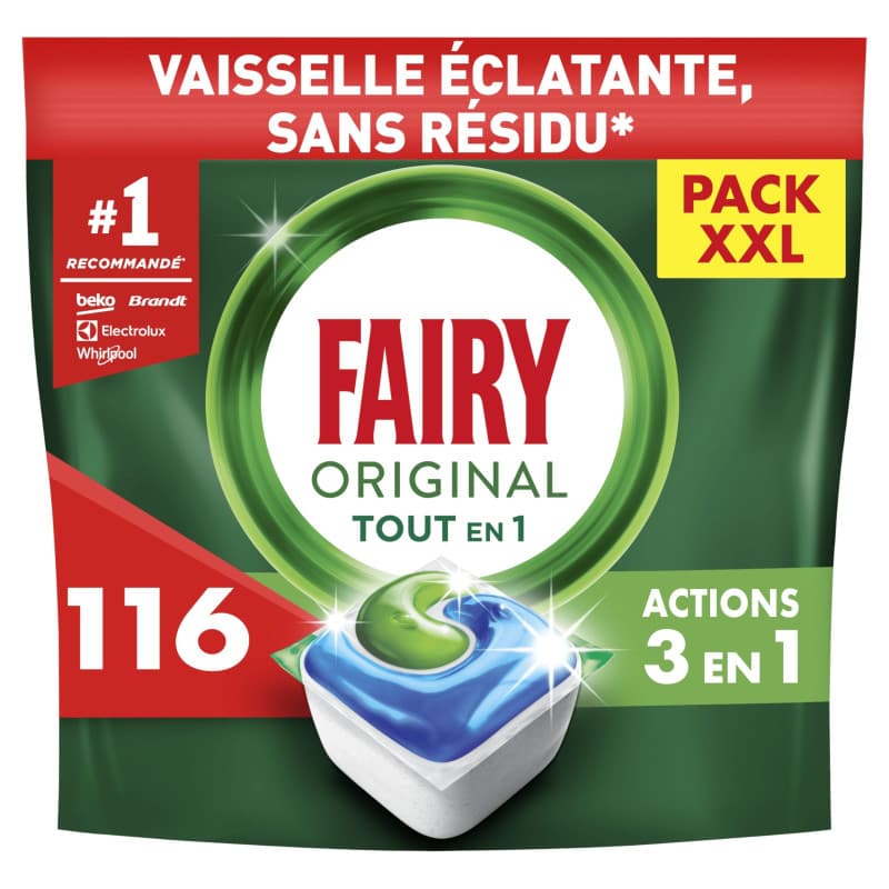 Fairy Original Tablettes Lave-vaisselle All In One, Regular, 116 Capsules, Efficaces Même Sur La Graisse Incrustée