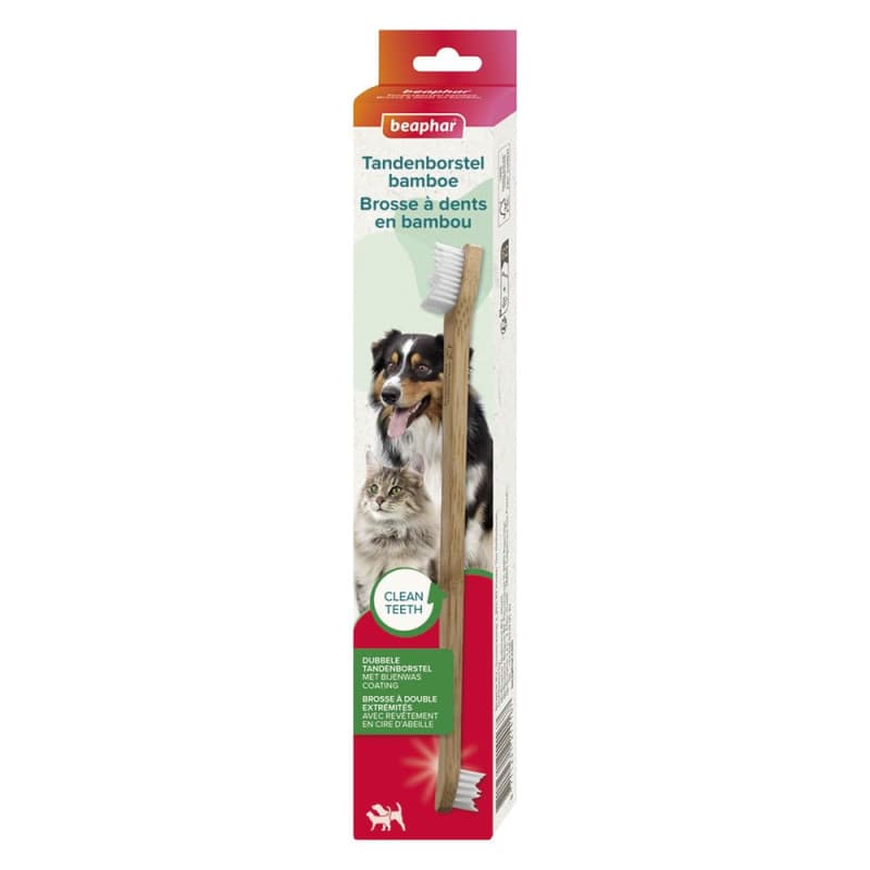 BEAPHAR – Brosse à Dents en Bambou pour Chien et Chat – Anti Plaque & Anti tartre – Nettoyage Complet – Double extrémités – pour