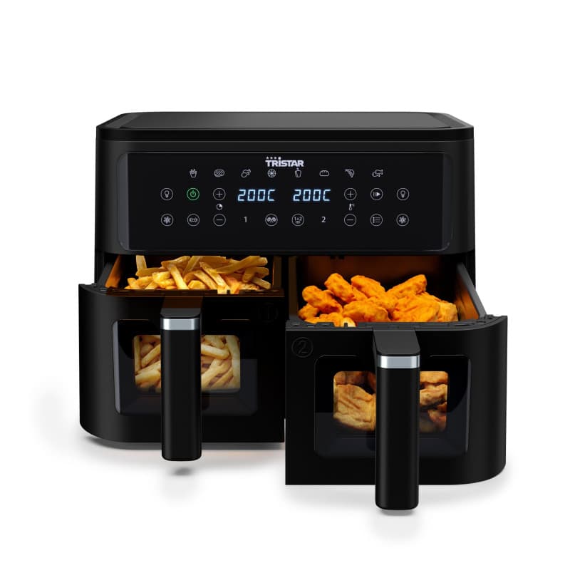 Tristar Friteuse à Air Double Panier, 9 L, 10 Programmes, Écran Tactile, Fenêtres de Cuisson, Sans PFAS, Cuisson Saine Sans Huil