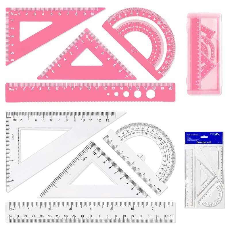 8 Pièces Ensemble de Règles, Ensembles de Géométrie Règles Droites Triangulaire Rapporteur, Regle 15 Cm Kit de Géométrie Outils