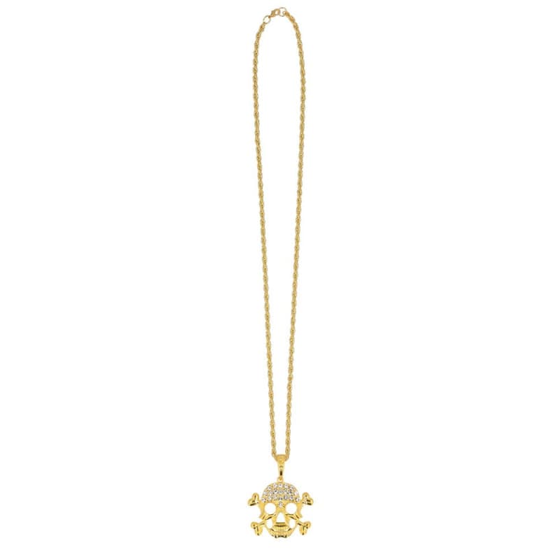 Boland 72326 - Collier tête de mort, or, collier pour carnaval et Halloween, bijoux fantaisie, accessoires de déguisement