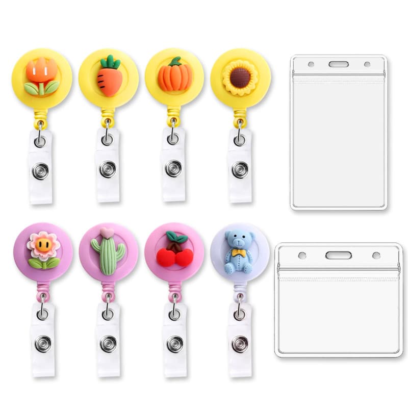8Pcs Badges Rétractables, Rétractable Porte-Badge Infirmière Avec Clip Pivotant Et Porte-Clés Lanière Porte-Clés Et Porte-Carte