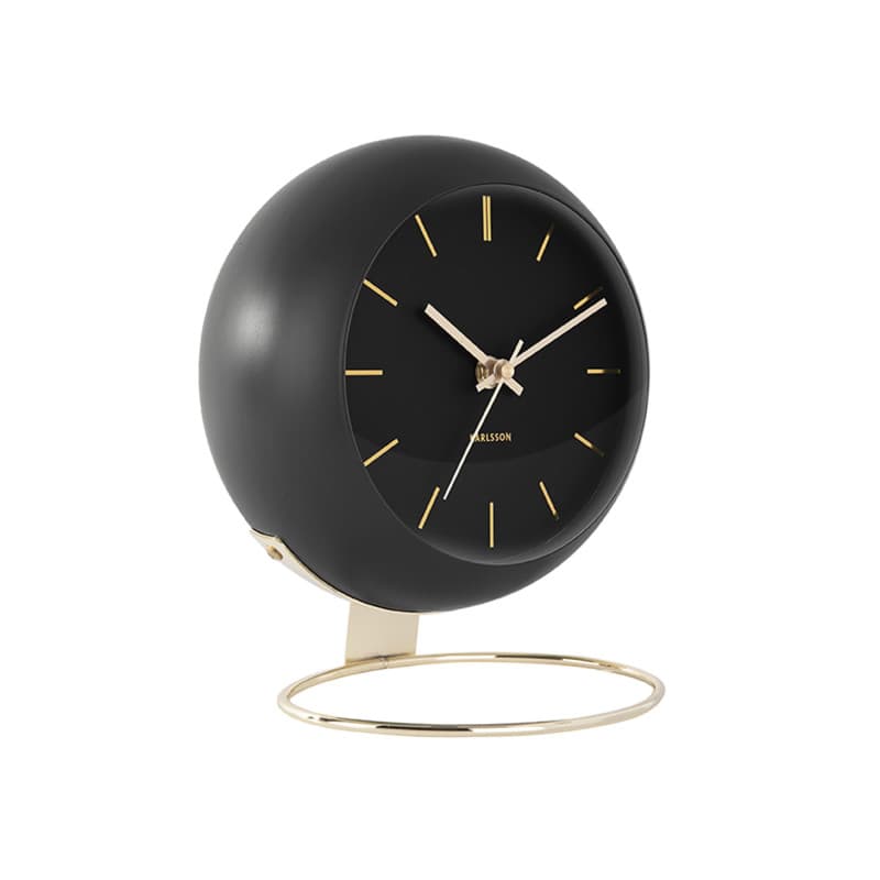Karlsson KA5832BK Horloge à Poser Globe sur Pied Métal Mouvement Silencieux Noir et doré D21 x H24,5 x 14 cm