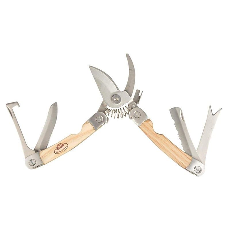 Esschert Design RFS Outil de Jardinage Multifonction en Acier Inoxydable, Bois de frêne et Cuir 7,4 x 2,3 x 14,9 cm