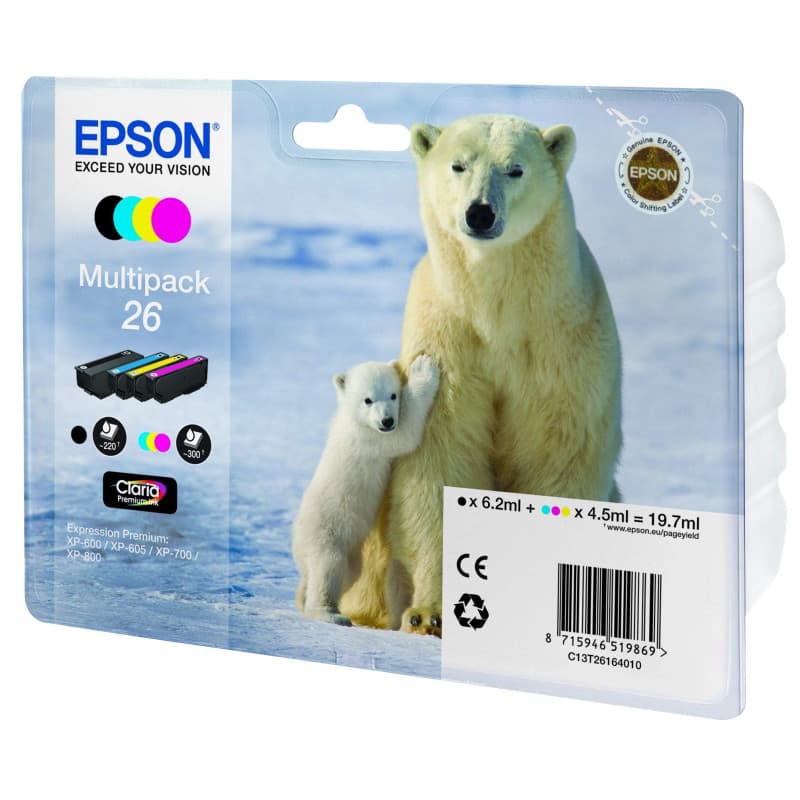 Epson C13T26164020 Cartouche d'encre Noir, Bleu, Rose, Jaune