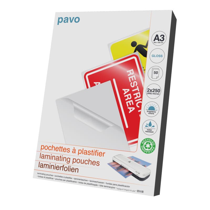 Pavo 8007233 Pack de 50 Pochettes de Plastification A3 2 x 250 mc