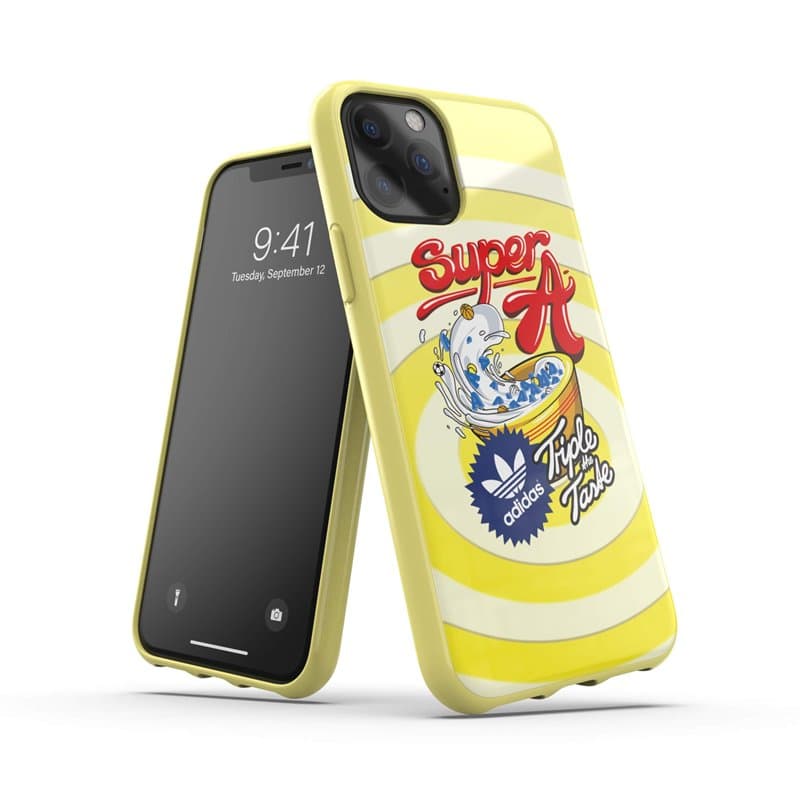 adidas Bodega Original Coque de Protection moulée pour iPhone 11 Pro, Coque résistante aux Chutes, Bords surélevés, Jaune