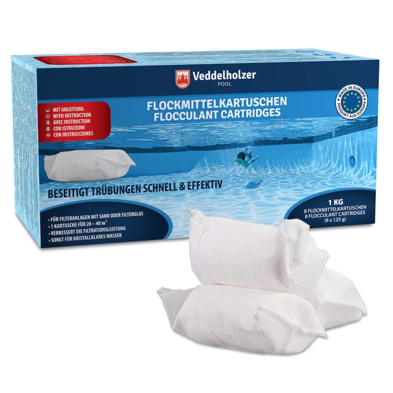 Veddelholzer 1 kg Floculant Pool Cartouches 8 x 125g pour systèmes de Filtration Sable & Verre. Floculant pour Piscine nettoyant