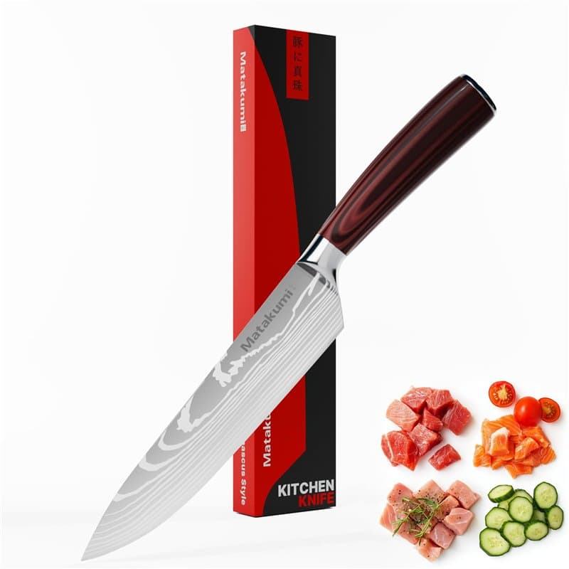 Matakumi Couteau de Chef avec Lame de 20 cm - Couteau Cuisine Multifonctionnel, Couteau Janonais Style avec Manche Ergonomique e