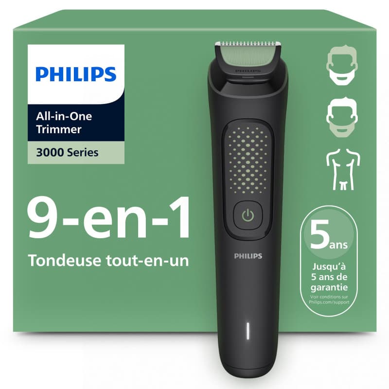 Philips Tondeuse tout-en-un Multigroom série 3000 9 accessoires - Tondeuse pour barbe, cheveux et corps, Lames auto-affûtées res