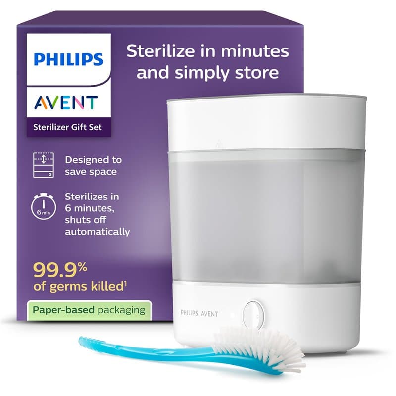 Philips Avent stérilisateur coffret cadeau - Stérilisateur électrique à vapeur avec goupillon pour biberon et tétine, nettoyage