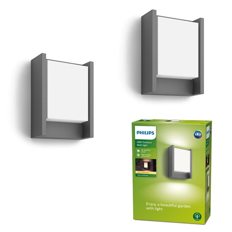 Philips Arbour Applique murale LED d'extérieur (6 W), luminaire d'extérieur résistant aux intempéries avec lumière blanc chaud,